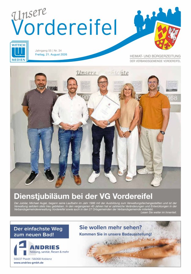Mitteilungsblatt Vordereifel - Heimat- u Bürgerzeitung der VG Vordereifel Titelblatt 34/2026