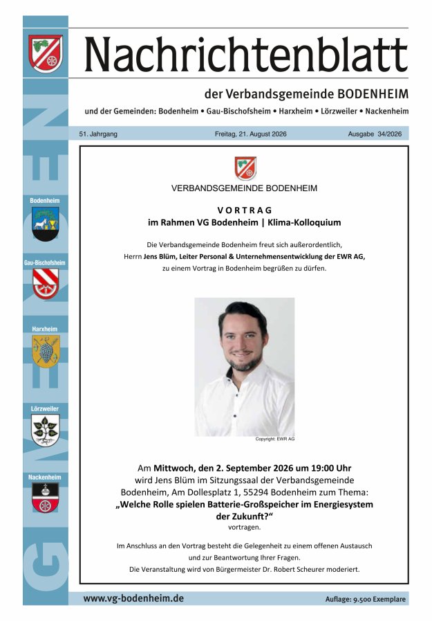 Nachrichtenblatt der VG Bodenheim              Titelblatt 34/2026
