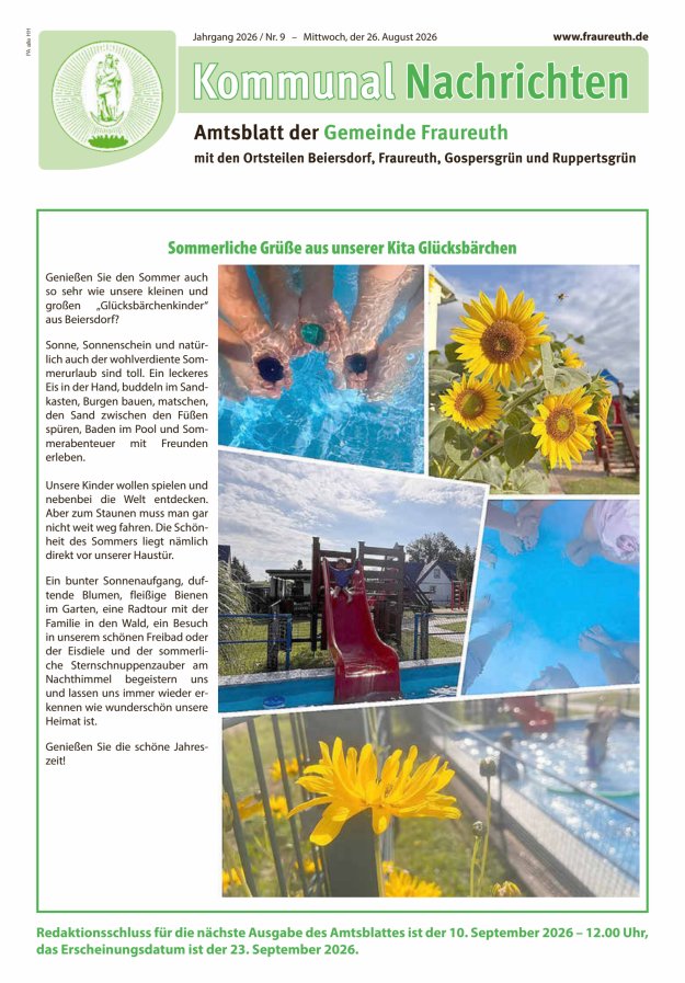 Kommunal-Nachrichten der Gemeinde Fraureuth Titelblatt 09/2026