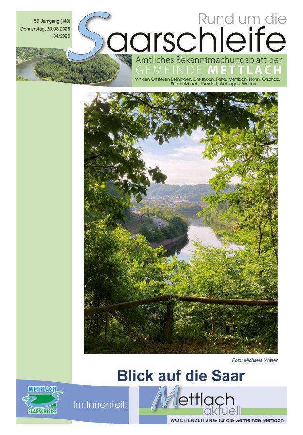 Rund um die Saarschleife Gemeinde Mettlach Titelblatt 34/2026