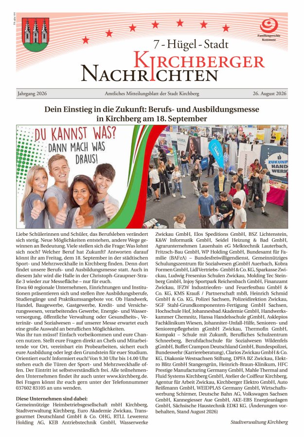 Kirchberger Nachrichten Titelblatt 08/2026