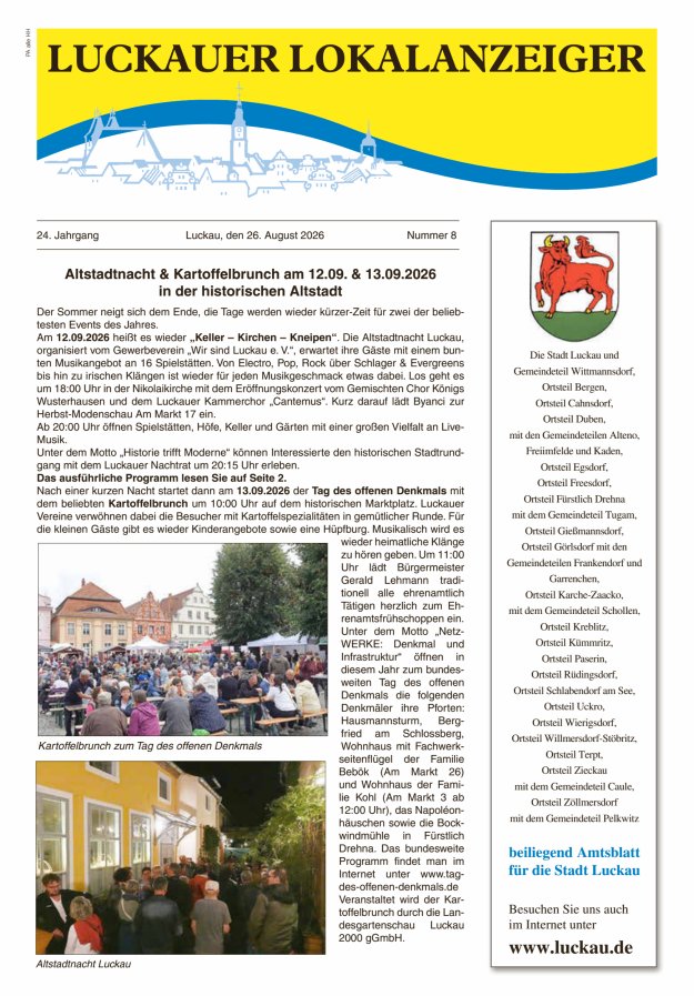 Luckauer Lokalanzeiger (beiliegend Amtsblatt für die Stadt Luckau) Titelblatt 08/2026