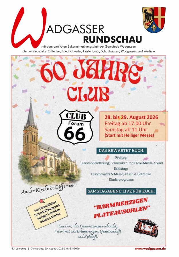 Wadgasser Rundschau Titelblatt 34/2026
