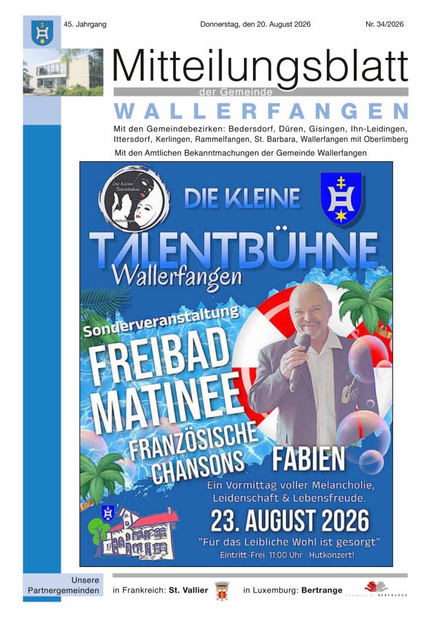 Mitteilungsblatt Gemeinde Wallerfangen Titelblatt 34/2026
