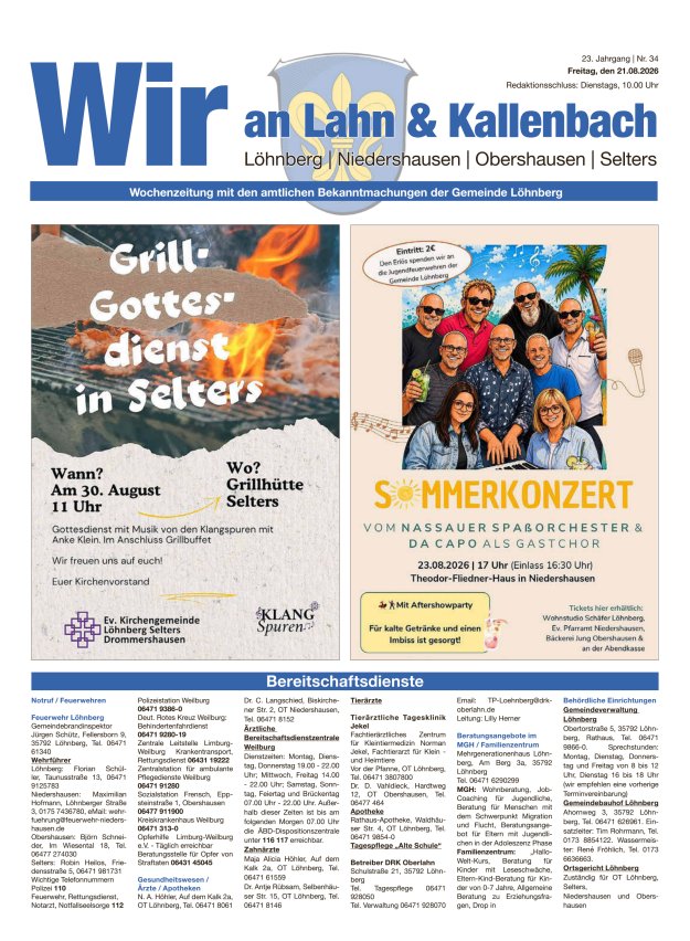 Amtliches Mitteilungsblatt der Gemeinde Löhnberg Titelblatt 34/2026