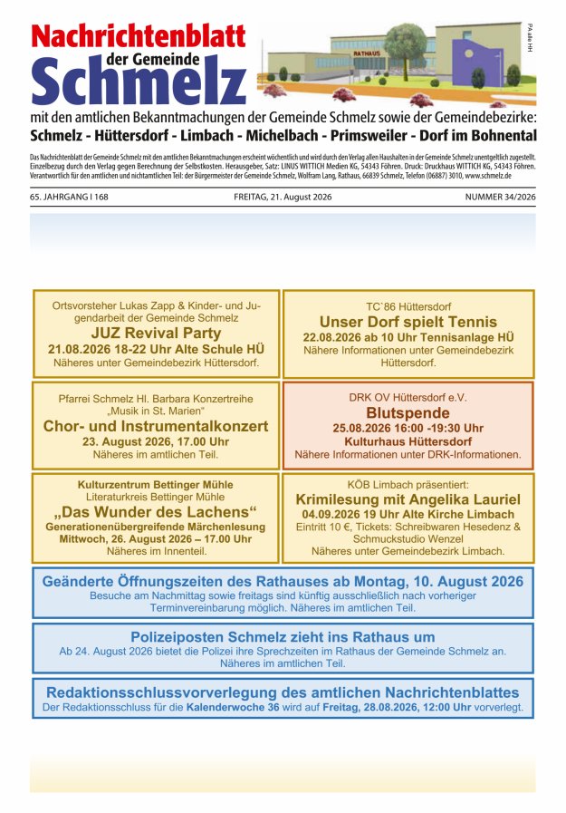 Nachrichtenblatt Schmelz Titelblatt 34/2026
