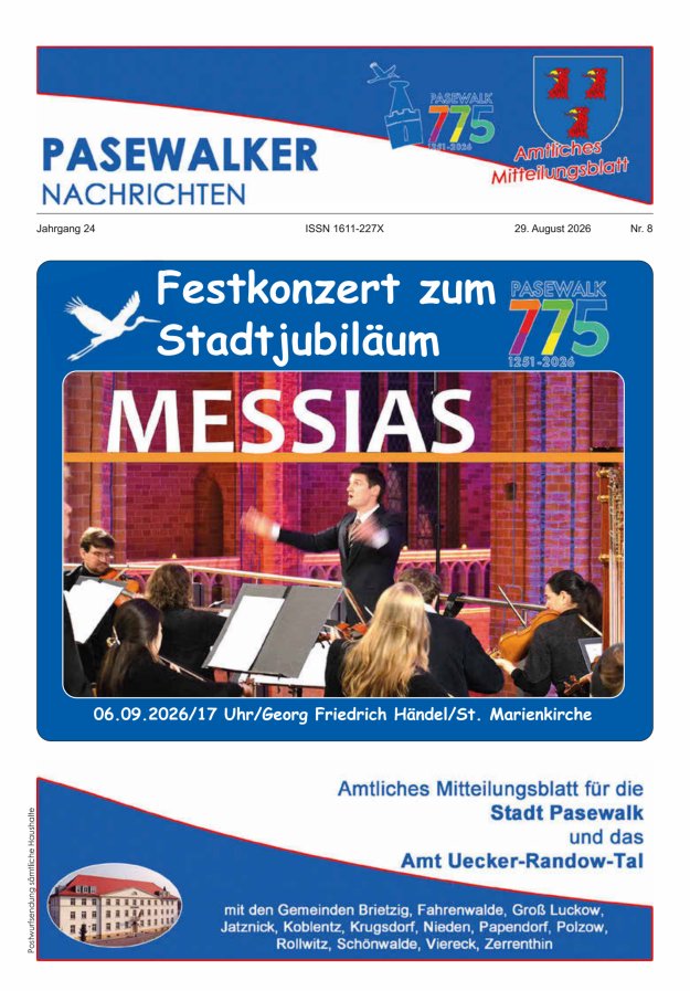 Pasewalker Nachrichten Titelblatt 08/2026