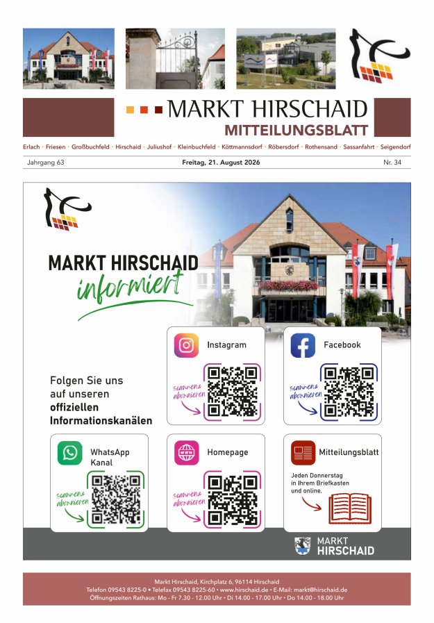 Mitteilungsblatt Markt Hirschaid Titelblatt 34/2026