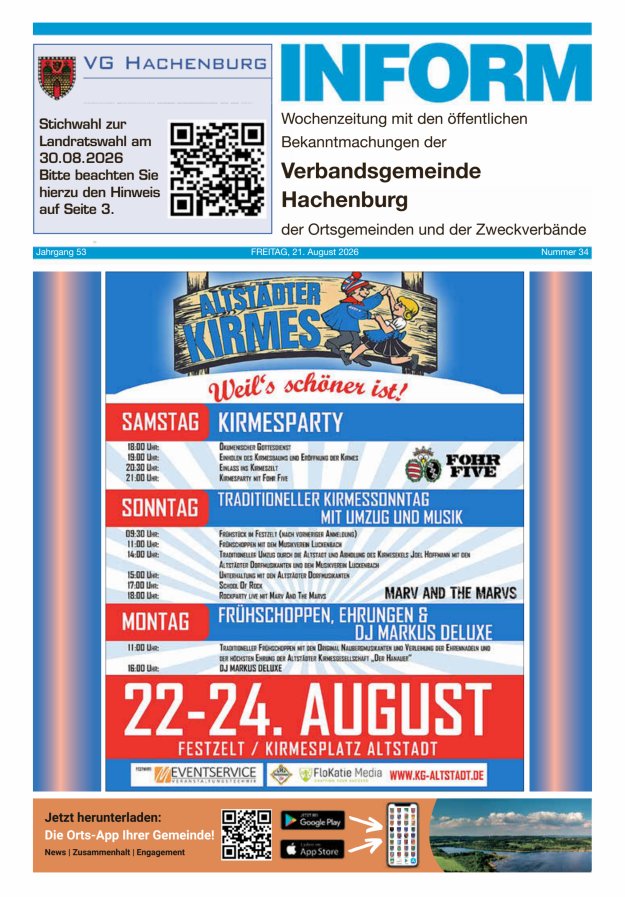 INFORM - Wochenzeitung der Verbandsgemeinde Hachenburg Titelblatt 34/2026