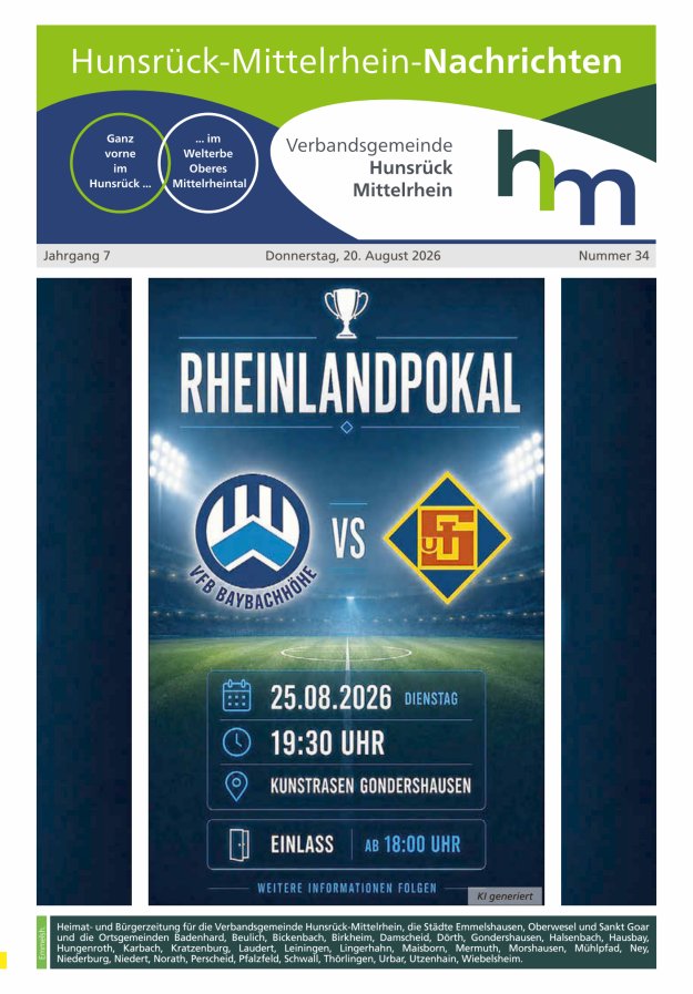 Hunsrück-Mittelrhein Nachrichten Ausgabe Emmelshausen Titelblatt 34/2026