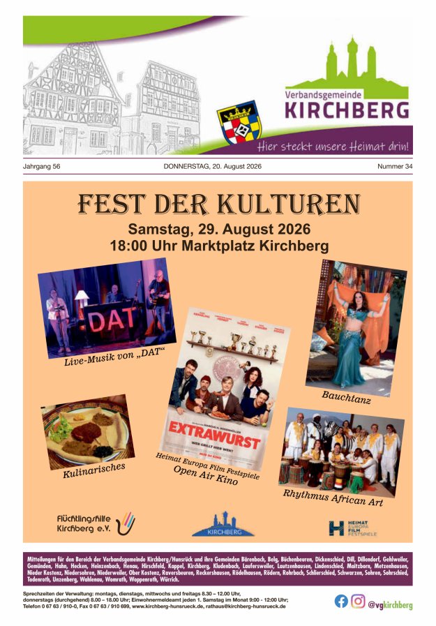 Mitteilungen der Verbandsgemeinde Kirchberg Hunsrück Titelblatt 34/2026