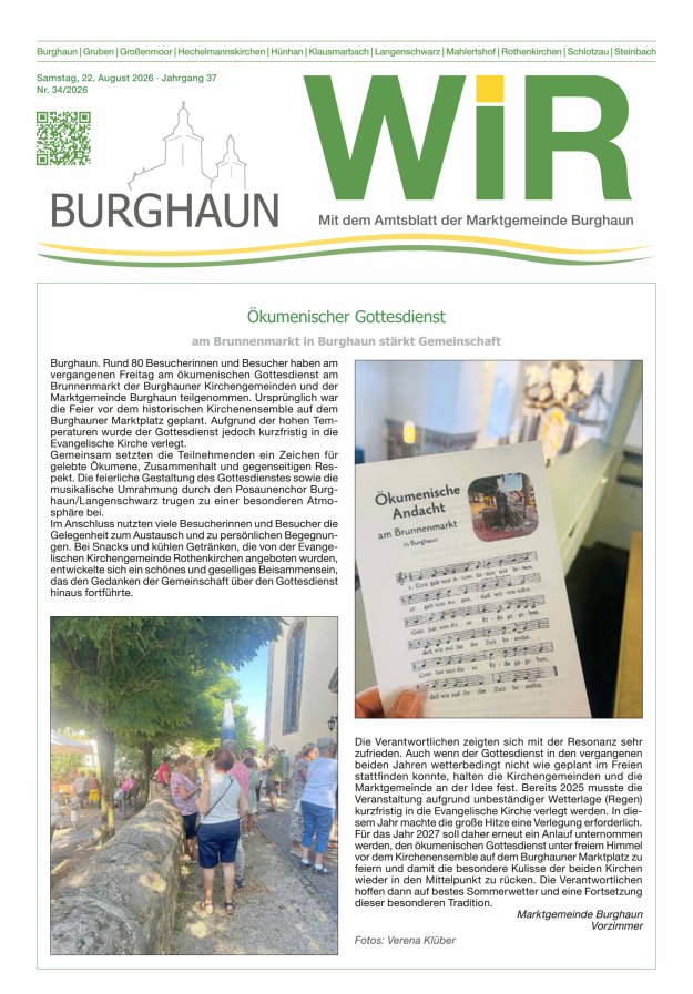 WIR - mit Amtsblatt der Marktgemeinde Burghaun Titelblatt 34/2026