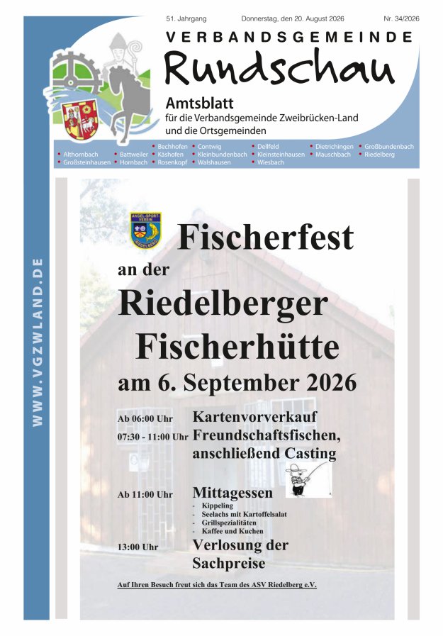 Verbandsgemeinde Rundschau Zweibrücken-Land Titelblatt 34/2026