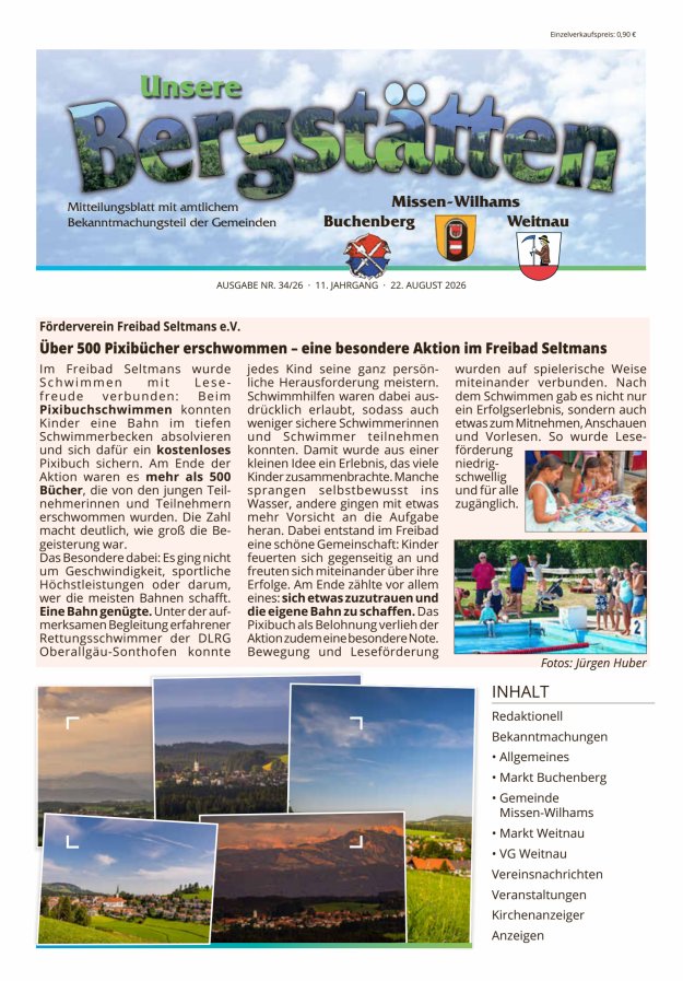 Unsere Bergstätten Mitteilungsblatt mit amtlichem Bekanntmachungsteil Titelblatt 34/2026