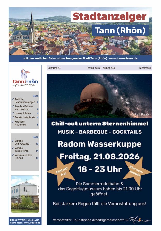 Stadtanzeiger Tann (Rhön) Titelblatt 34/2026