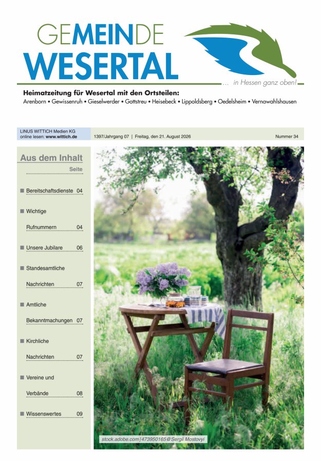 Wesertal Titelblatt 34/2026