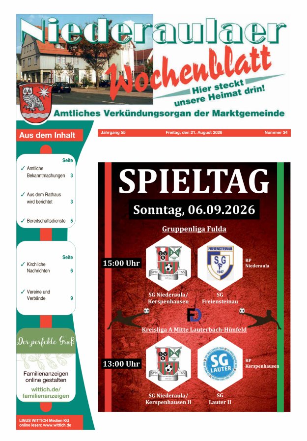 Niederaulaer Wochenblatt Titelblatt 34/2026