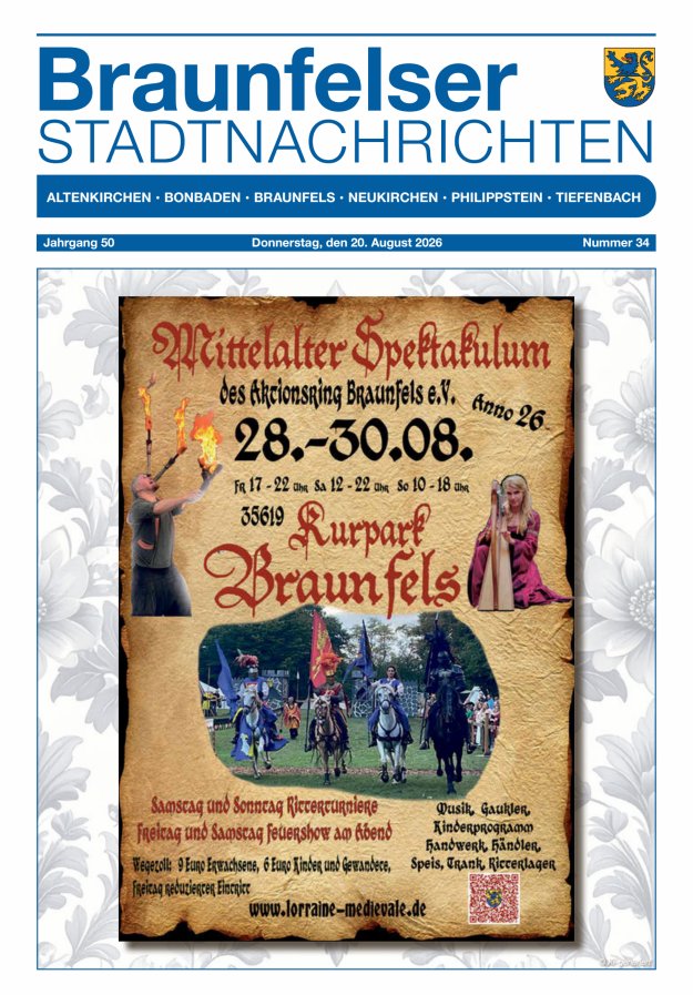 Braunfelser Stadtnachrichten Titelblatt 34/2026