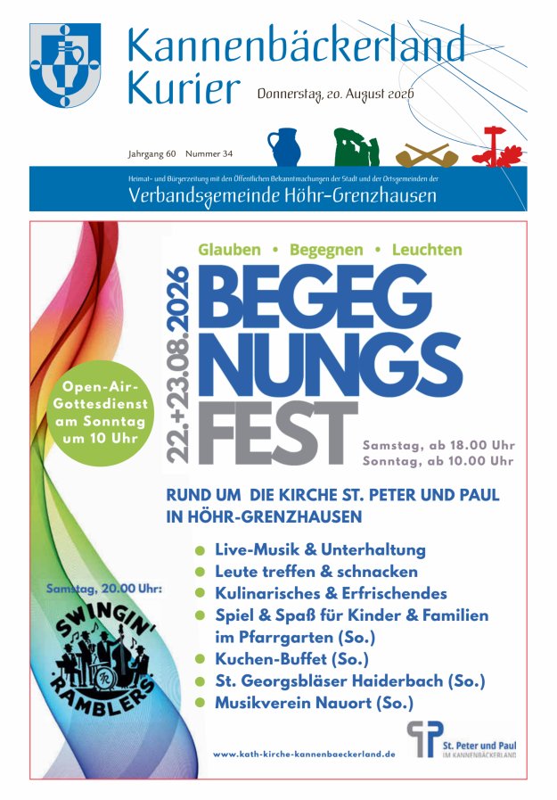 Kannenbäckerland-Kurier Verbandsgemeinde Höhr-Grenzhausen Titelblatt 34/2026