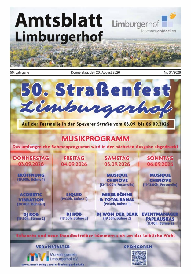 Amtsblatt Limburgerhof Titelblatt 34/2026