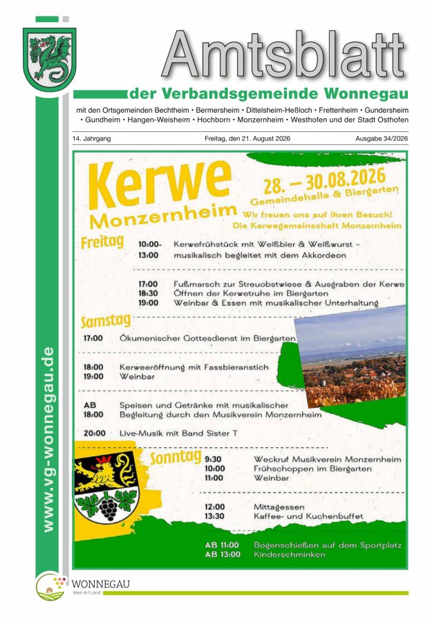 Amtsblatt VG Wonnegau Titelblatt 34/2026