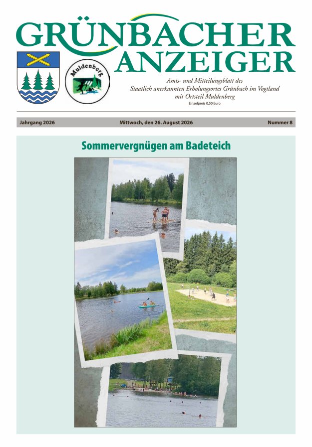 Grünbacher Anzeiger - Amts- und Mitteilungsblatt Titelblatt 08/2026