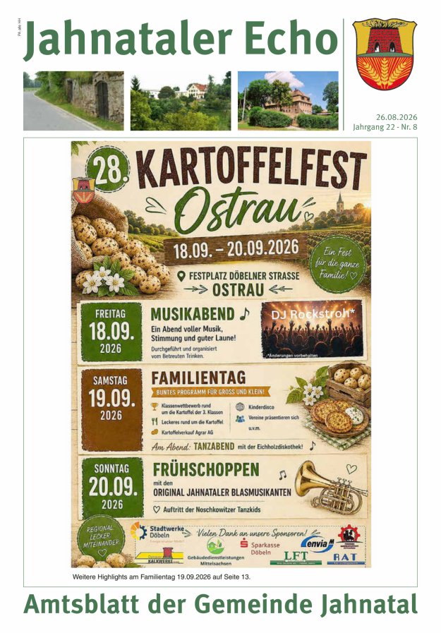 Jahnataler Echo - Amtsblatt der Gemeinde Jahnatal Titelblatt 08/2026