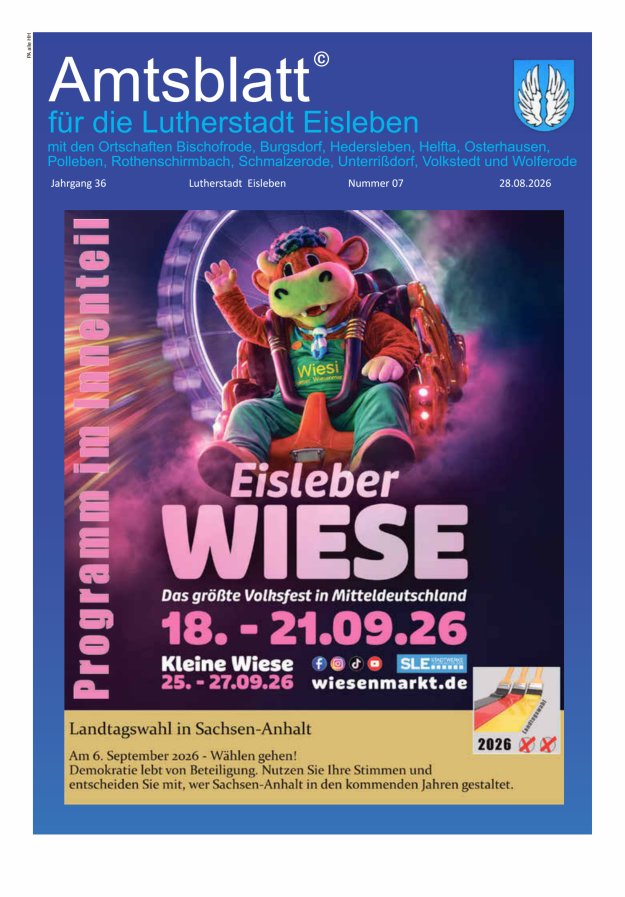 Amtsblatt Lutherstadt Eisleben – Amtliches Mitteilungsblatt der Lutherstadt Eisleben Titelblatt 07/2026