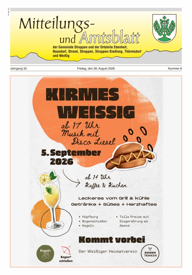 Mitteilungs- und Amtsblatt der Gemeinde Struppen und der Ortsteile Titelblatt 08/2026