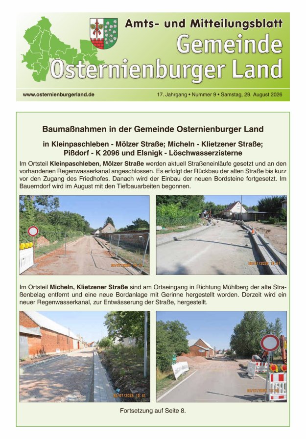 Gemeinde Osternienburger Land – Amts- und Mitteilungsblatt Titelblatt 09/2026