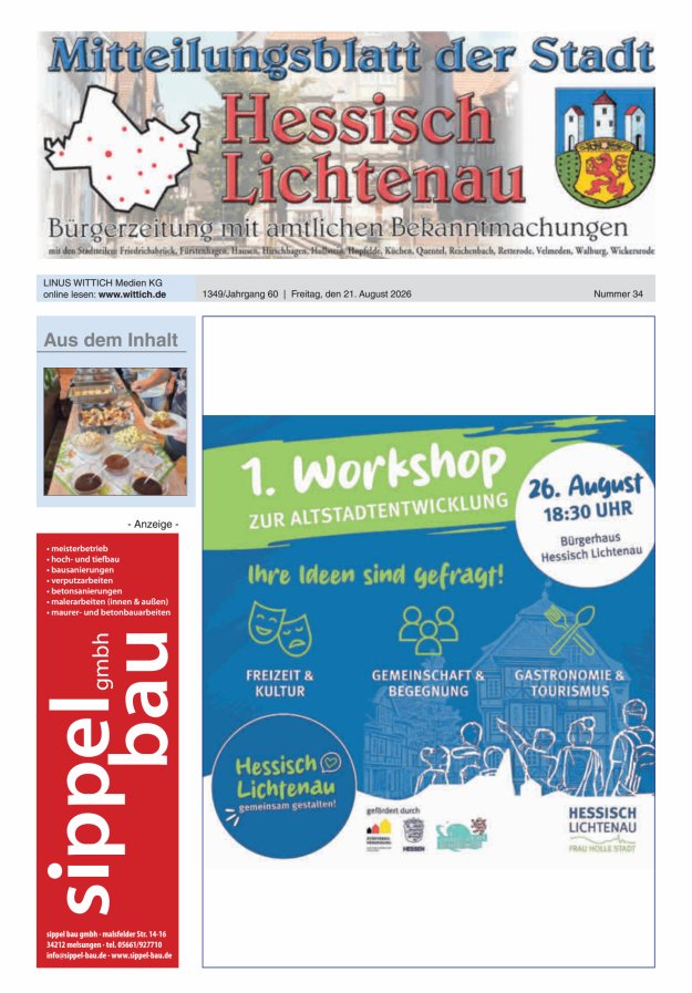 Mitteilungsblatt der Stadt Hess Lichtenau Titelblatt 34/2026