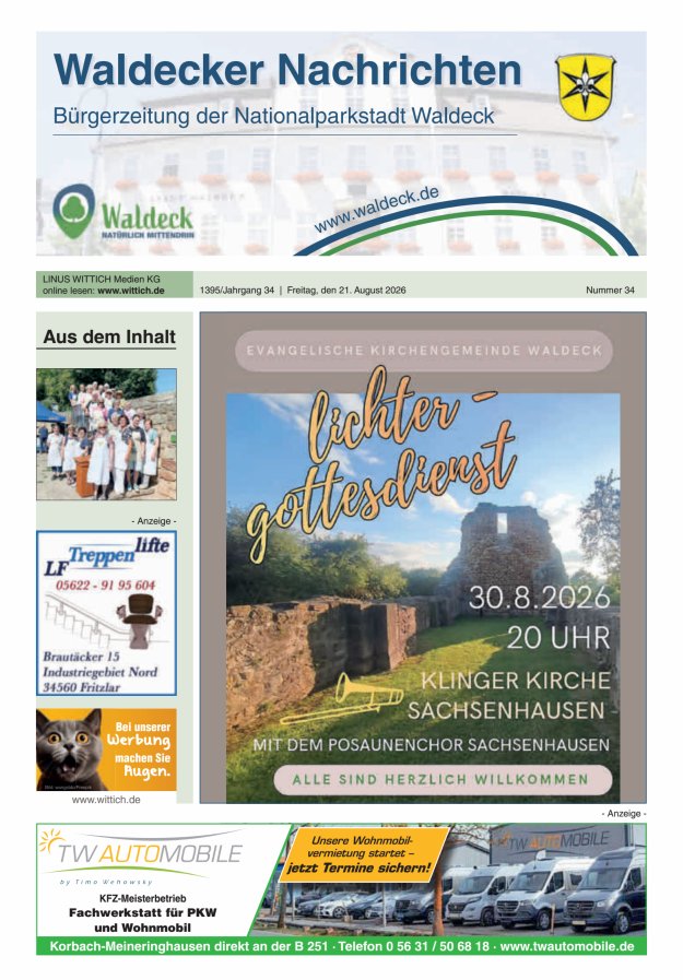 Waldecker Nachrichten Titelblatt 34/2026