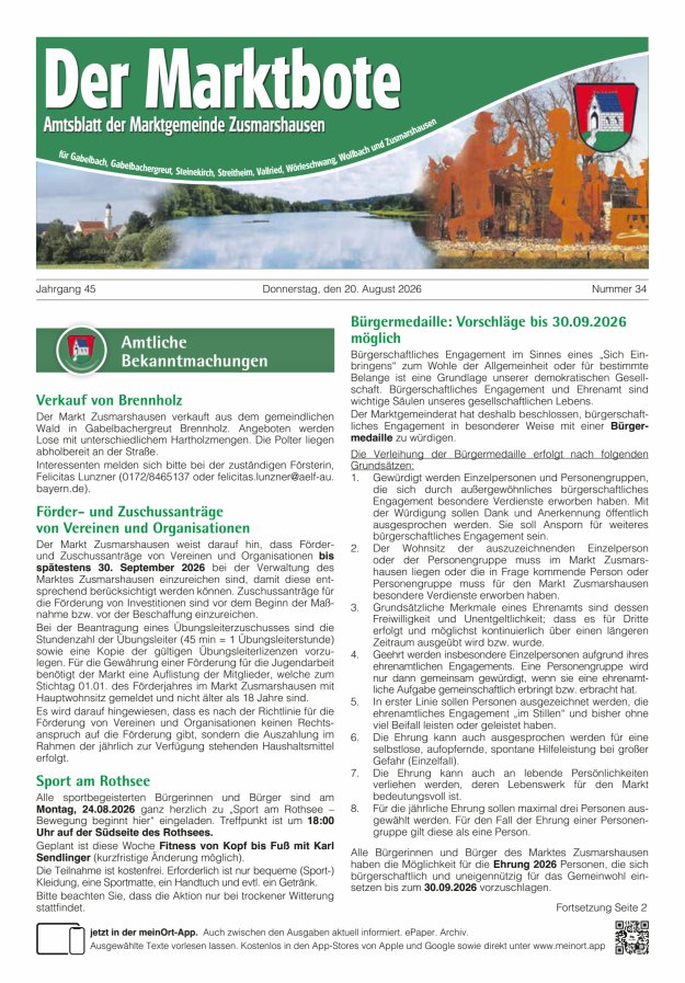 Zusmarshausen - Der Marktbote Titelblatt 34/2026