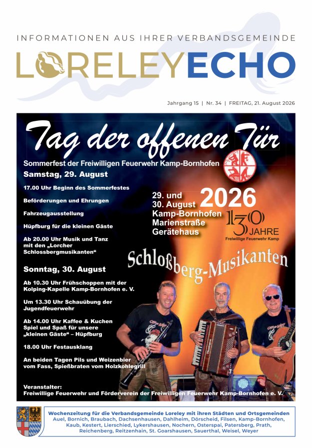 Loreley-Echo - Mitteilungsblatt der Verbandsgemeinde Loreley Titelblatt 34/2026