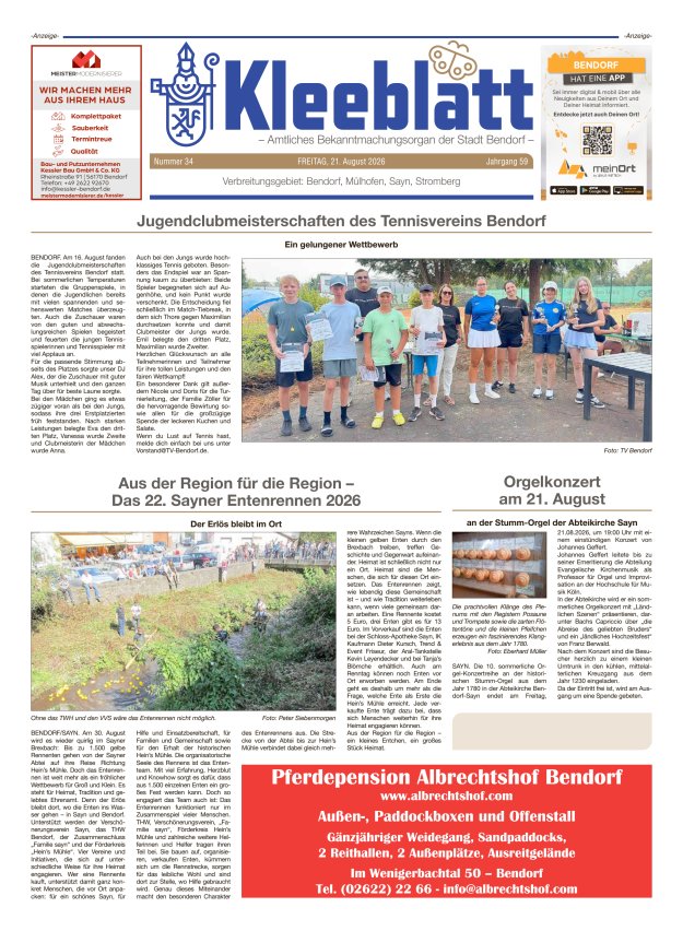 Kleeblatt - Amtliches Bekanntmachungsorgan der Stadt Bendorf Titelblatt 34/2026