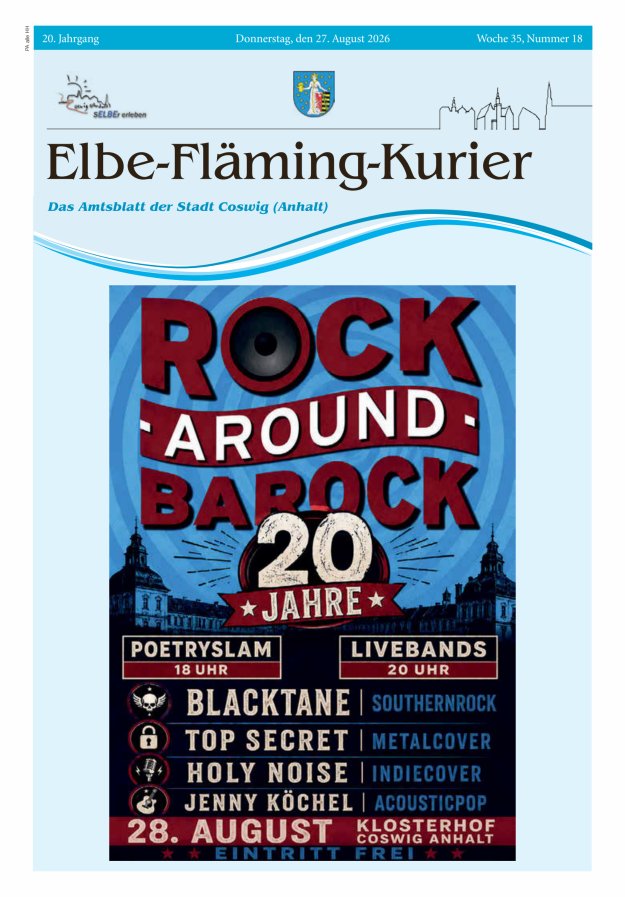 Elbe-Fläming-Kurier Das Amtsblatt der Stadt Coswig (Anhalt) Titelblatt 18/2026