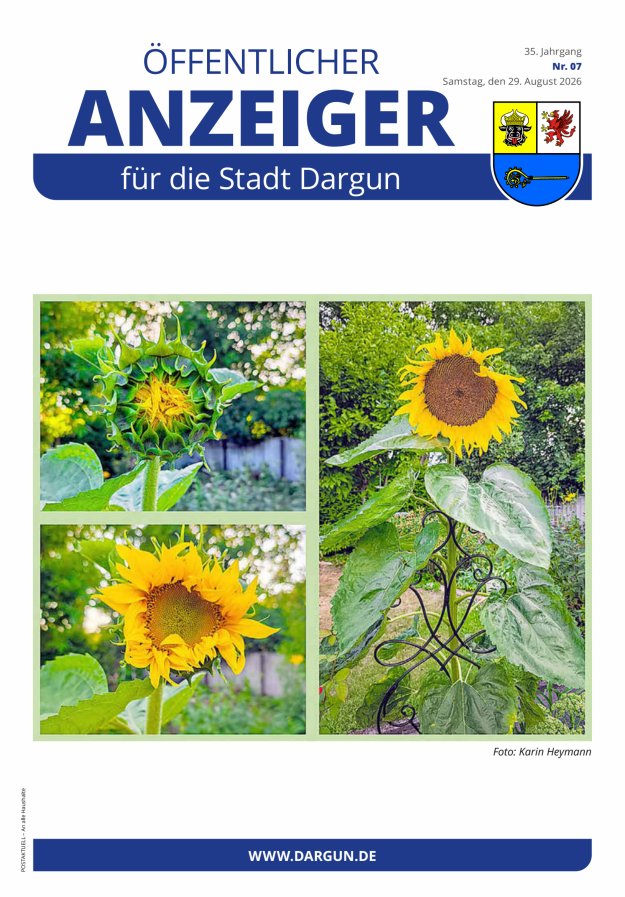 Öffentlicher Anzeiger der Stadt Dargun Titelblatt 07/2026