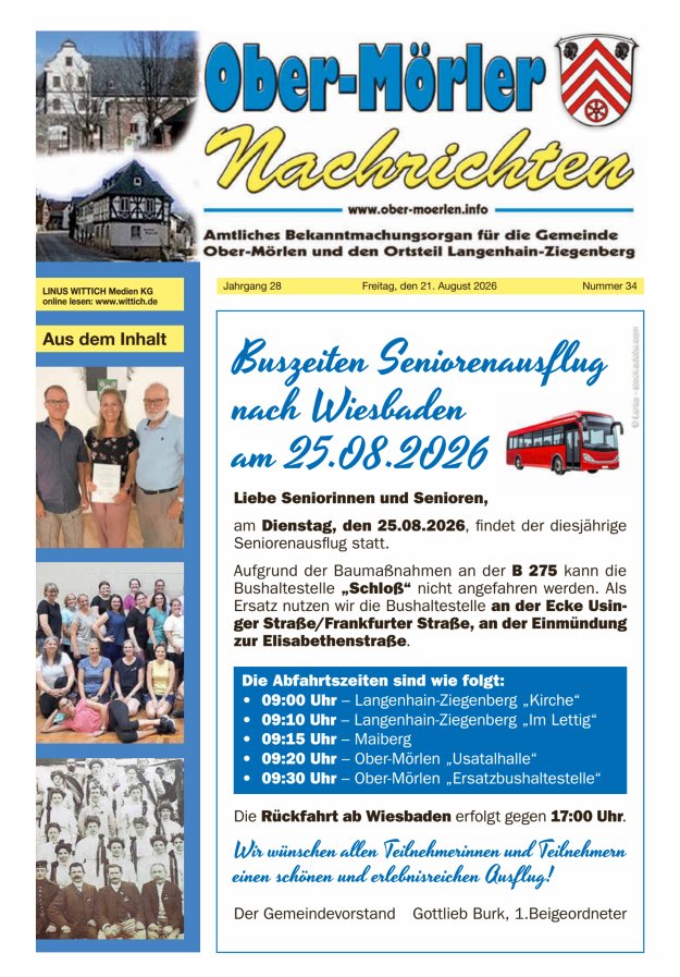Ober-Mörler Nachrichten Titelblatt 34/2026