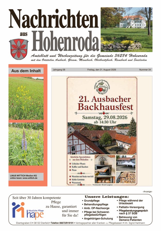 Nachrichten aus Hohenroda Titelblatt 34/2026