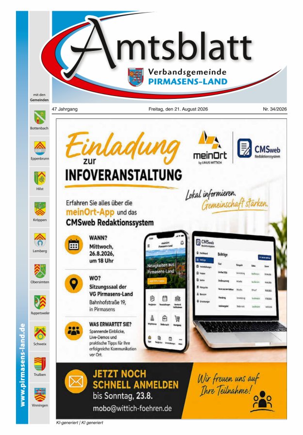 Amtsblatt VG Pirmasens-Land Titelblatt 34/2026