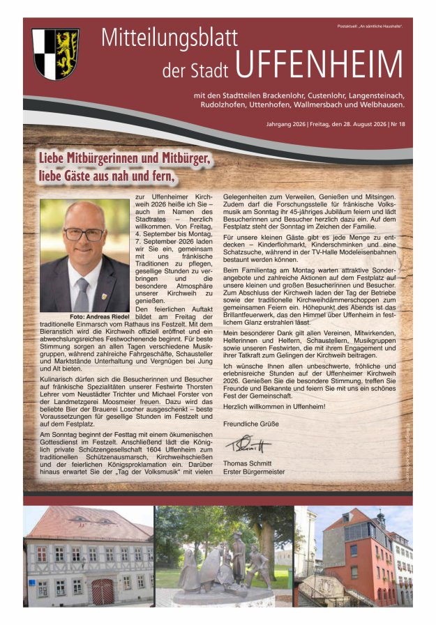 Mitteilungsblatt der Stadt Uffenheim Titelblatt 18/2026