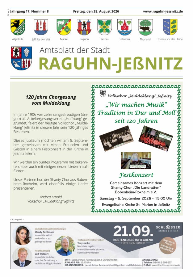 Amtsblatt der Stadt Raguhn-Jeßnitz Titelblatt 08/2026