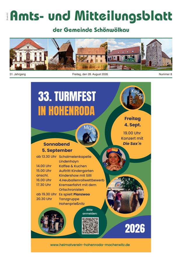Amts- und Mitteilungsblatt der Gemeinde Schönwölkau Titelblatt 08/2026