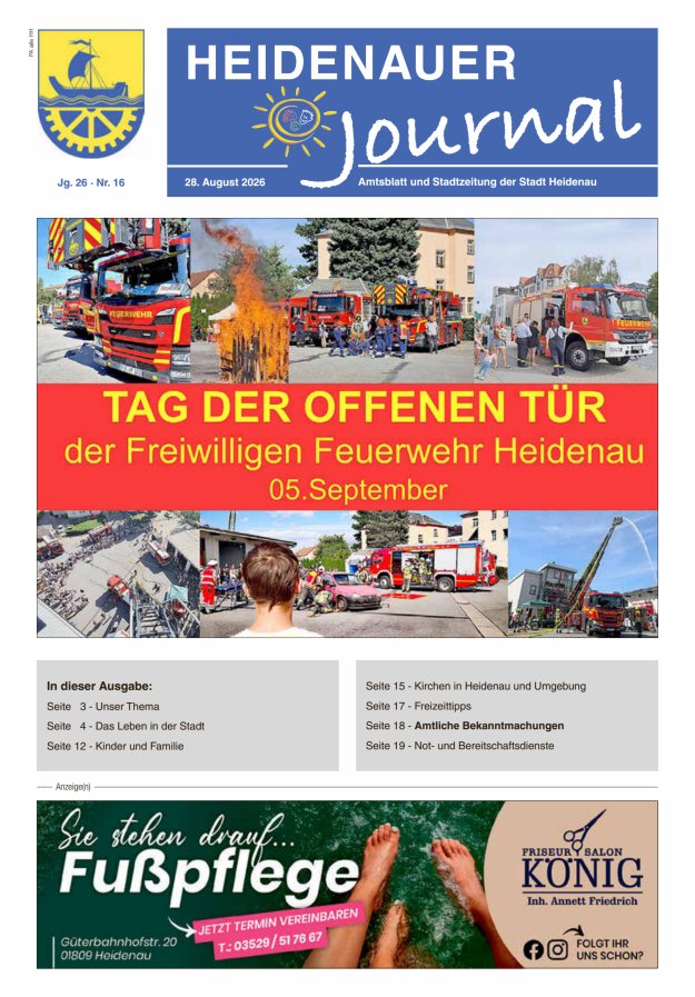 Heidenauer Journal - Amtsblatt und Stadtzeitung der Stadt Heidenau Titelblatt 16/2026