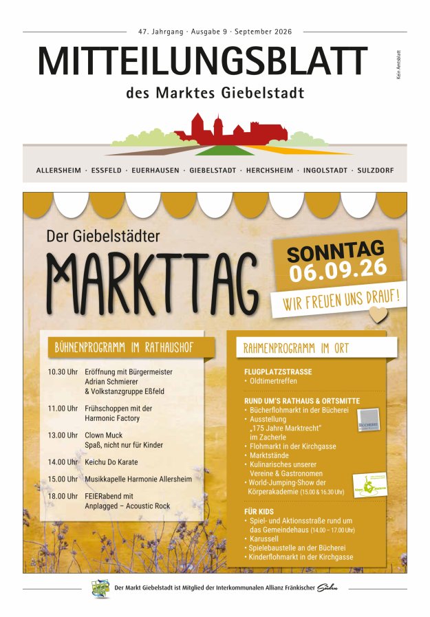 Mitteilungsblatt des Marktes Giebelstadt Titelblatt 09/2026