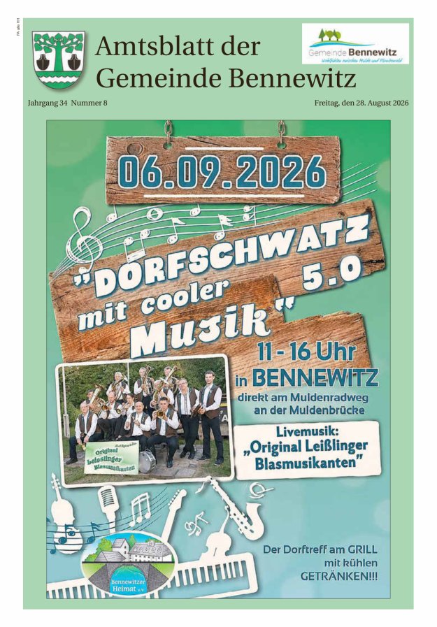 Amtsblatt der Gemeinde Bennewitz Titelblatt 08/2026