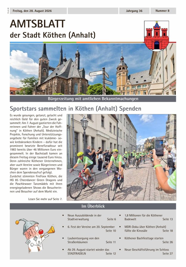 Amtsblatt der Stadt Köthen (Anhalt) – Bürgerzeitung mit amtlichen Bekanntmachungen Titelblatt 08/2026