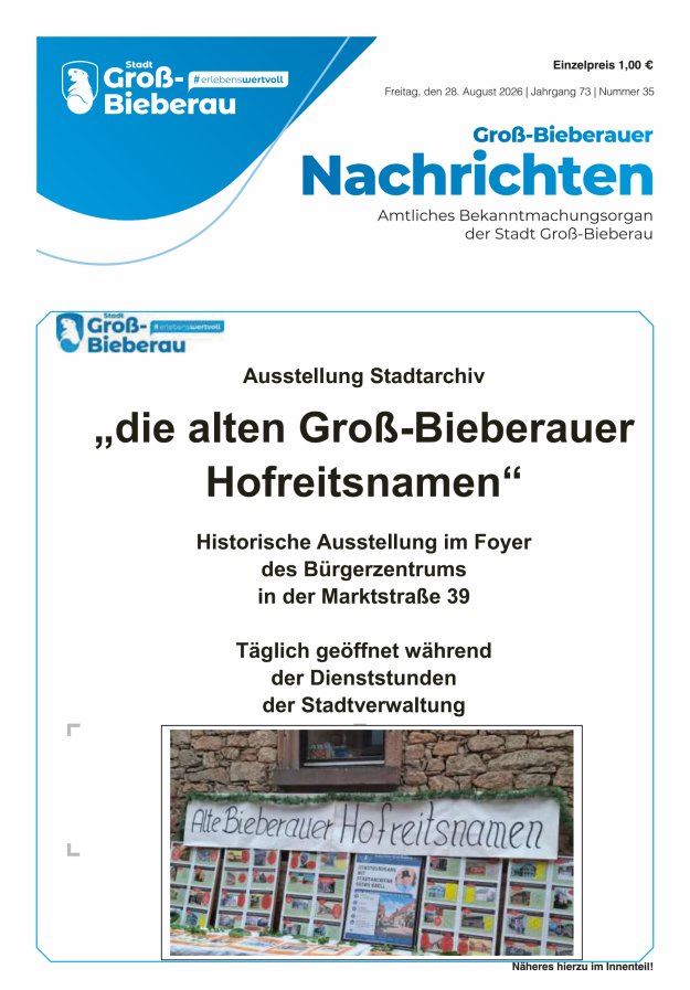 Groß-Bieberauer Nachrichten Titelblatt 35/2026