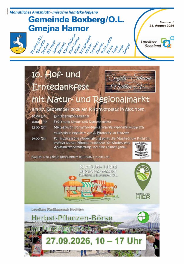 Monatliches Amtsblatt der Gemeinde Boxberg/O.L. Titelblatt 08/2026