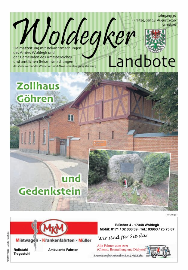 Woldegker Landbote Titelblatt 08/2026